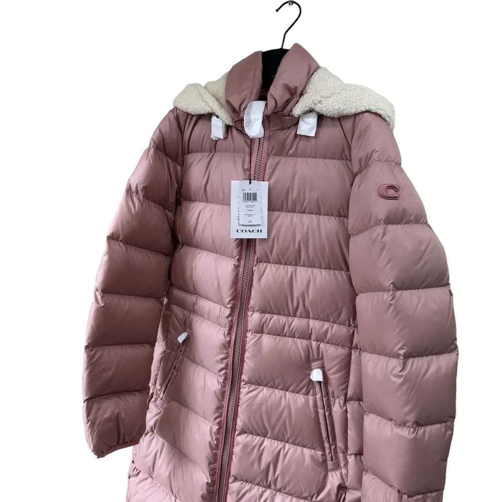 COACH Long Slim Puffer, Rose Pink, Winter Coat, Medium